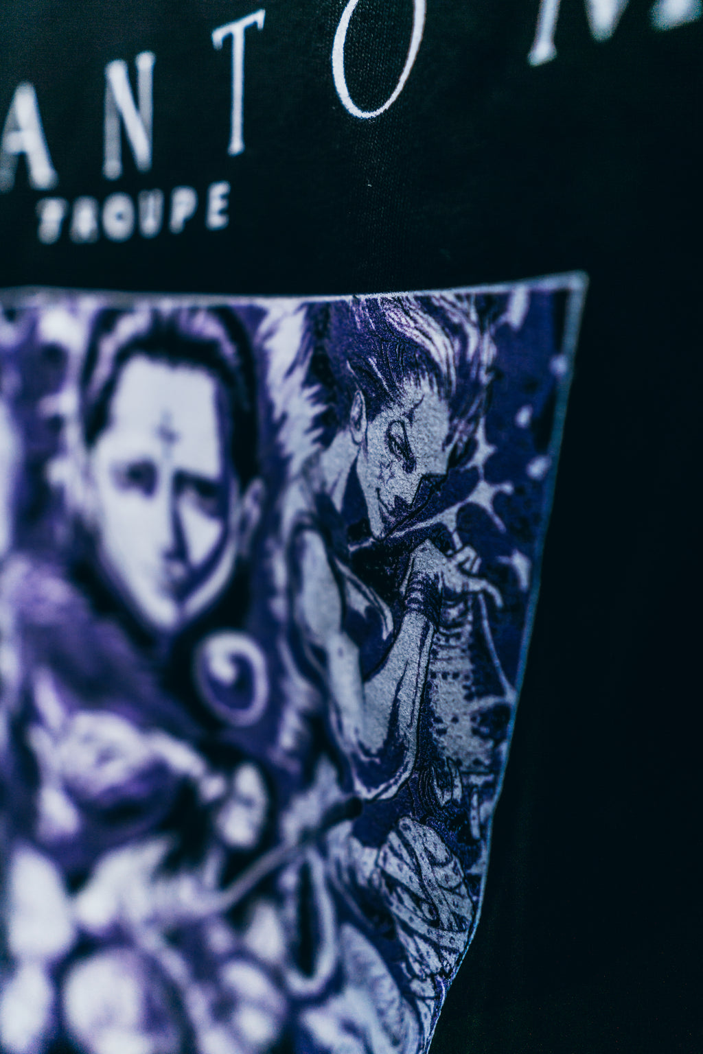 Black Phantom Troupe Kurse Mark Tee by PODpartner featuring bold graphic design and casual fit, front view of the T-shirt.