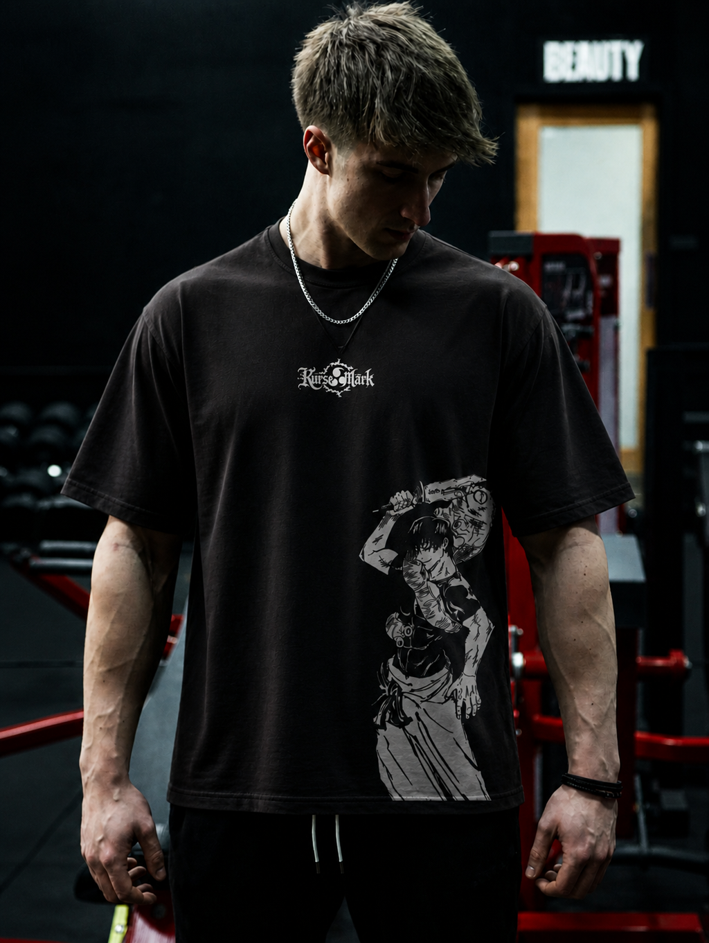 Toji Kurse Mark Tee by PODpartner, a special grade casual t-shirt with graphic design on front, white cotton fabric.