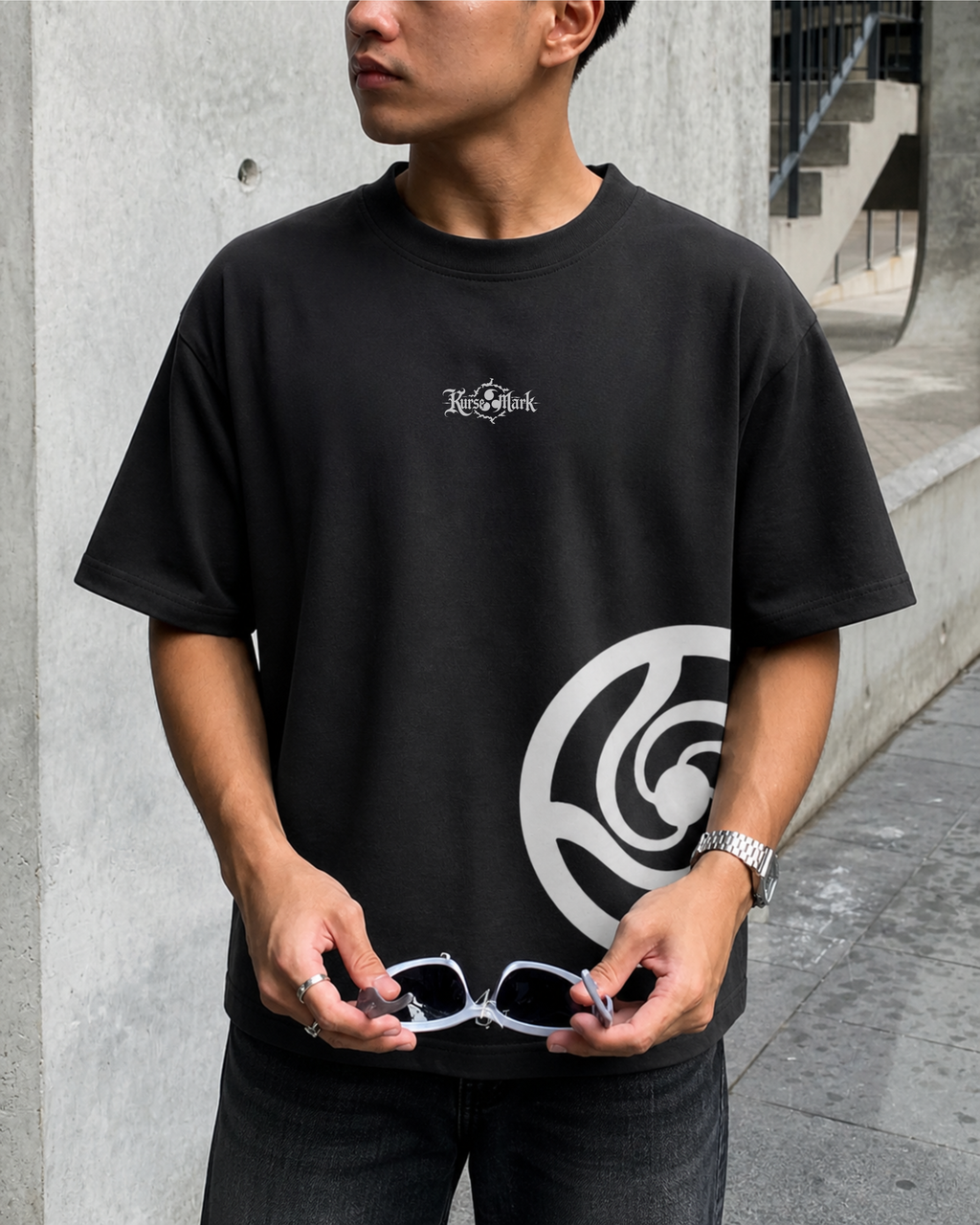 Satoru Gojo Kurse Mark T-shirt by PODpartner featuring a graphic print of the character from Jujutsu Kaisen.