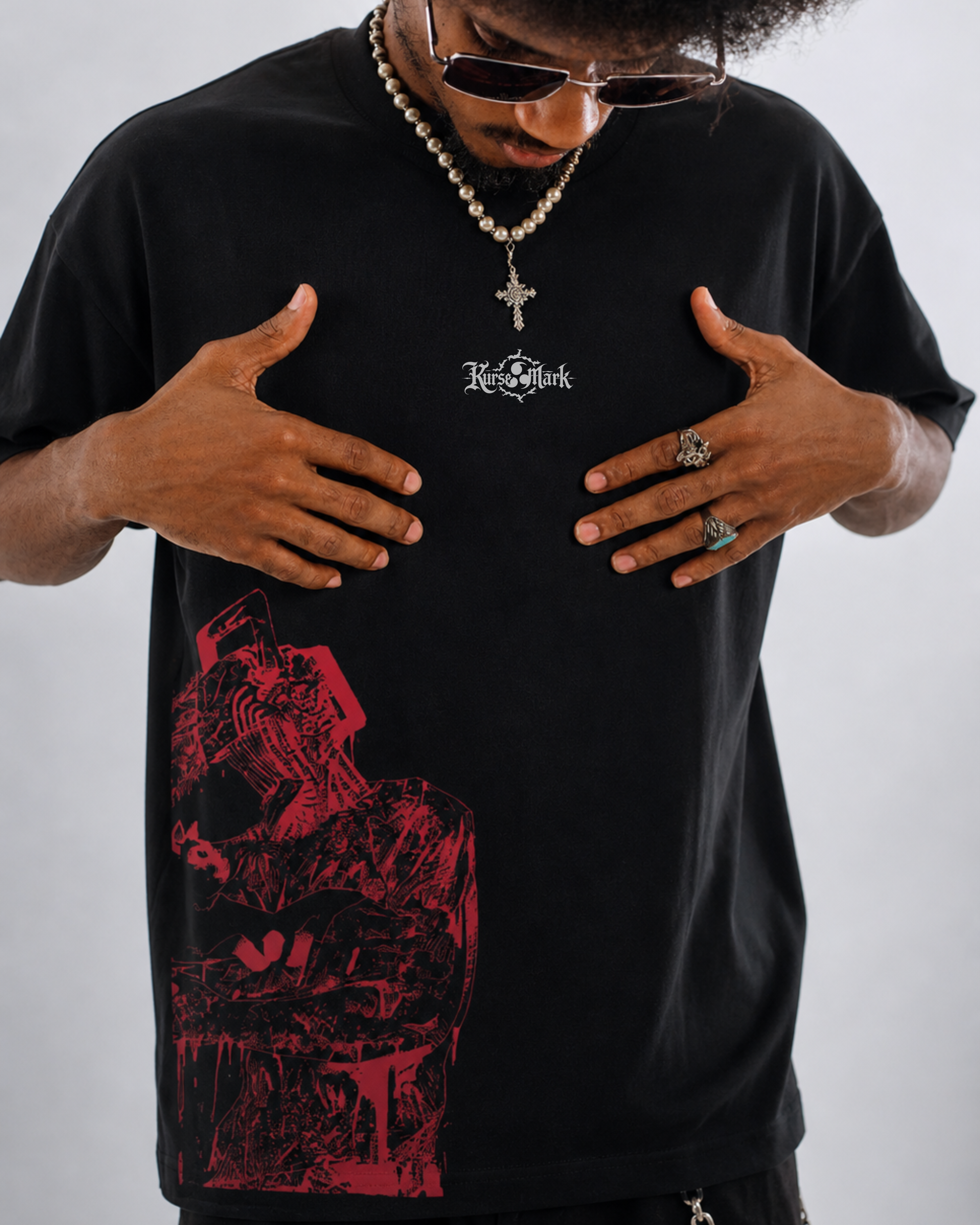 Denji Kurse Mark Tee by PODpartner featuring a graphic design on a casual men's T-shirt, black fabric with bold print.