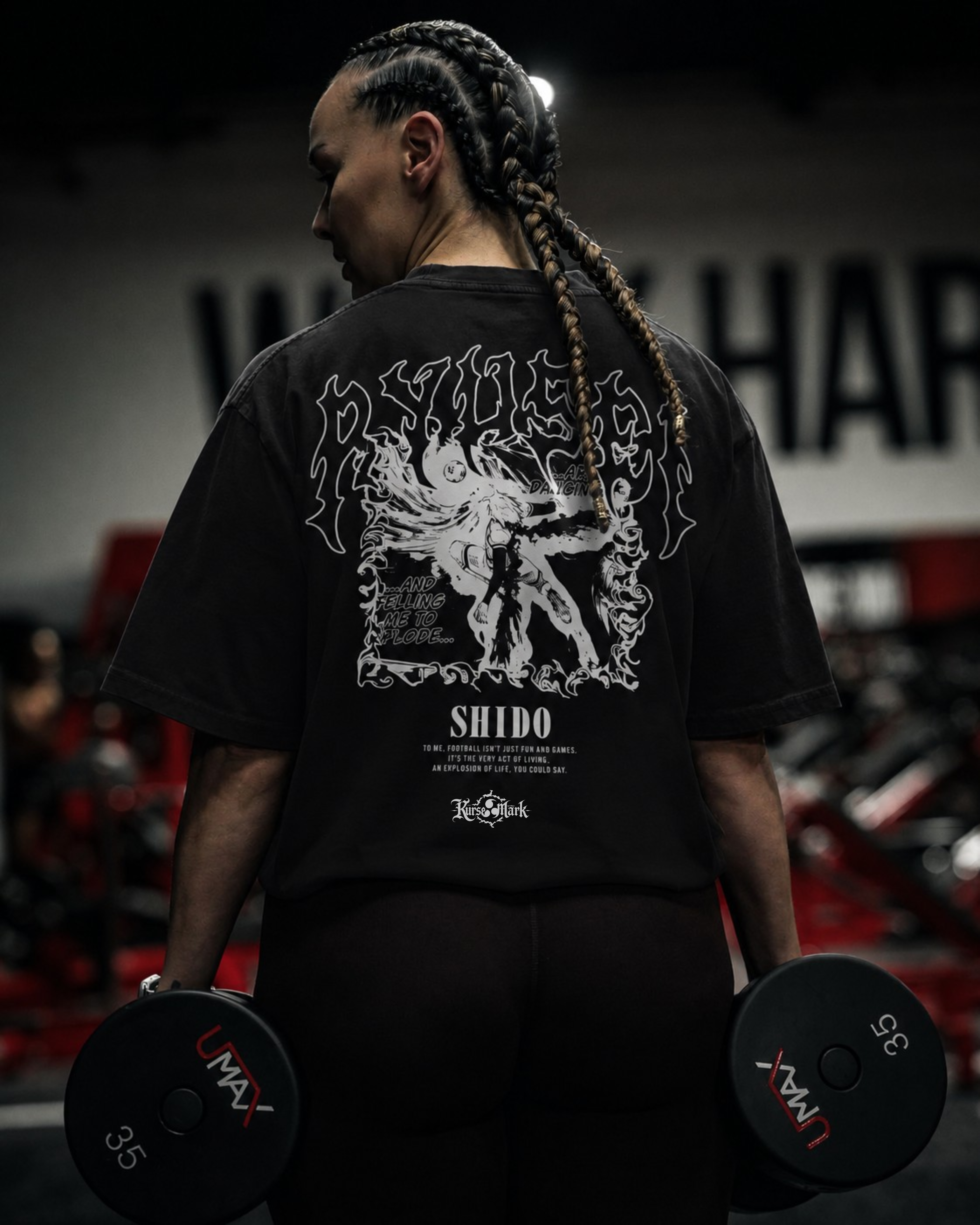 Kurse Mark Shido Ryusei's Ego Kurse Mark Tee, white casual t-shirt with graphic design on front, short sleeves, and round neckline.