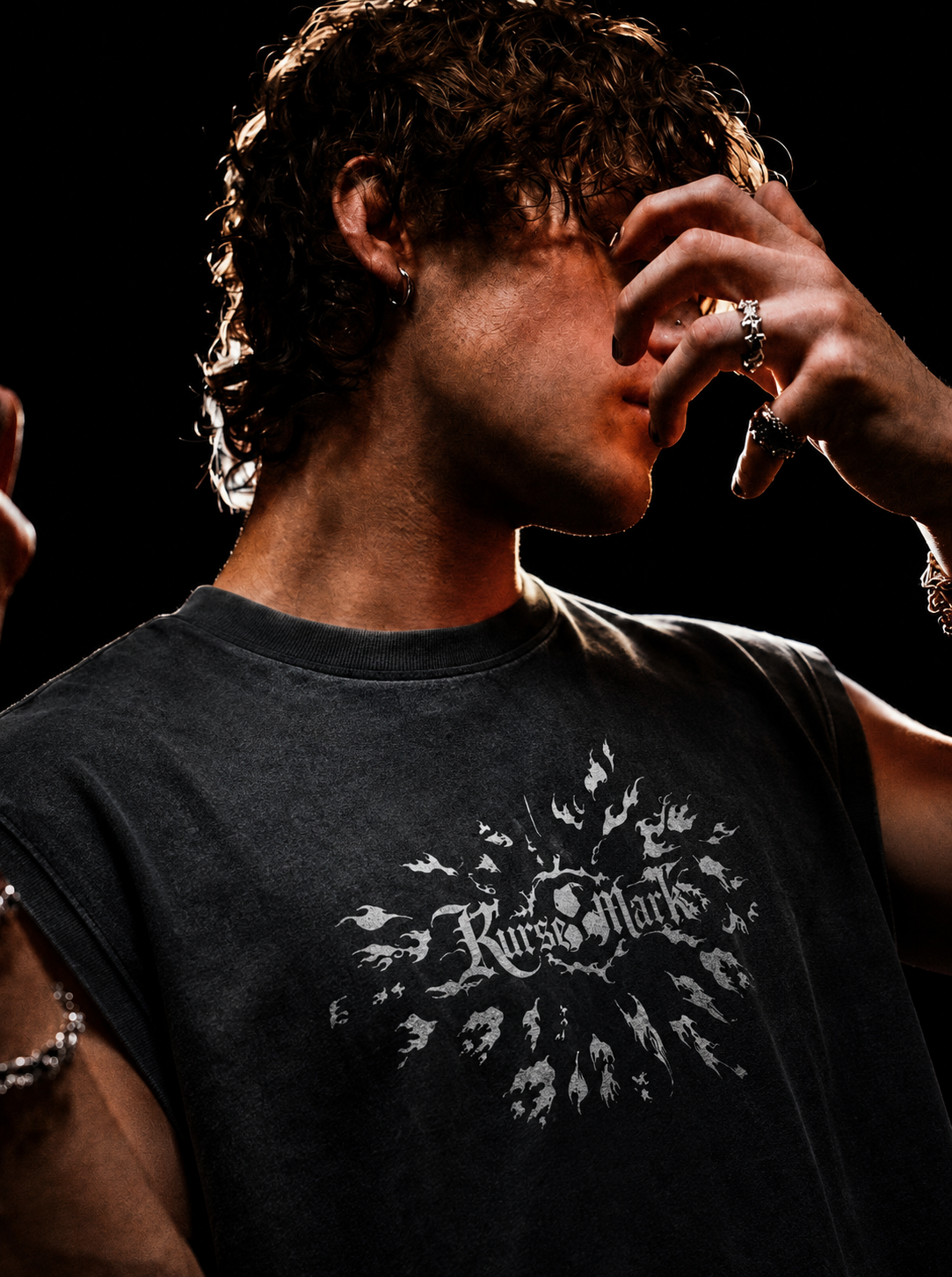 Sasuke's Kursed Tank Top by PODpartner featuring a black sleeveless design with bold graphic print, ideal for casual wear.
