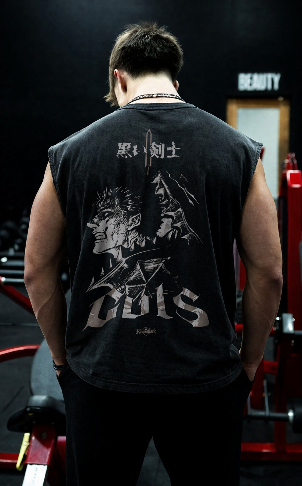 Guts Kurse Mark Tank Top by PODpartner featuring bold graphic design on black athletic sleeveless shirt