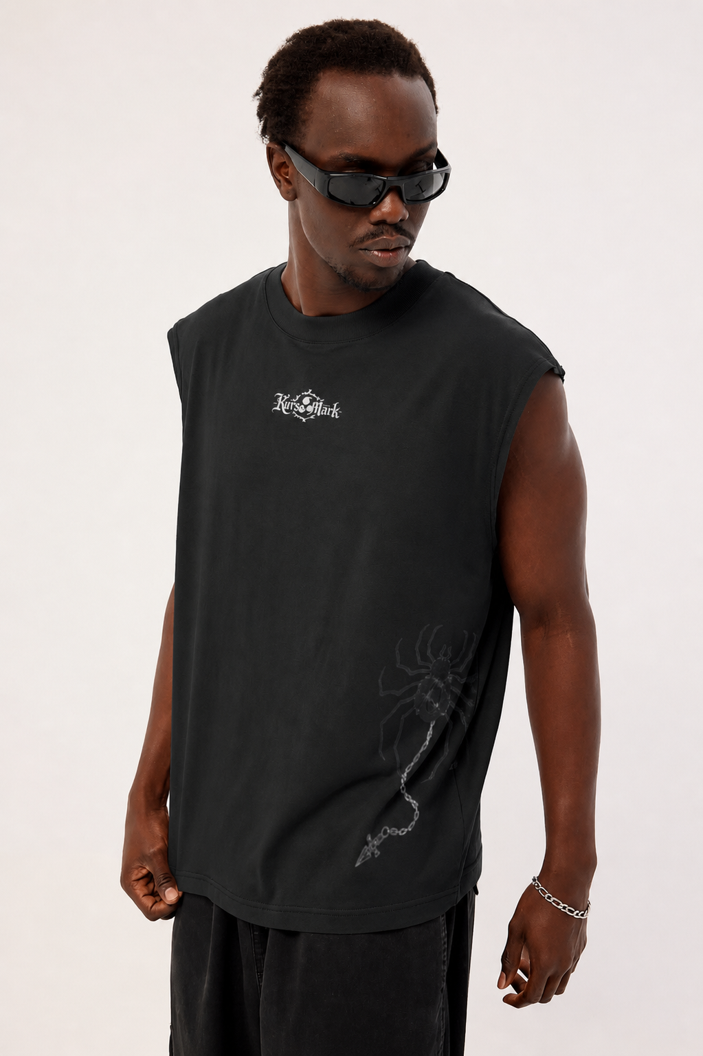 Black Phantom Troupe Kurse Mark tank top by PODpartner featuring the iconic symbol on front, casual sleeveless design for fans.