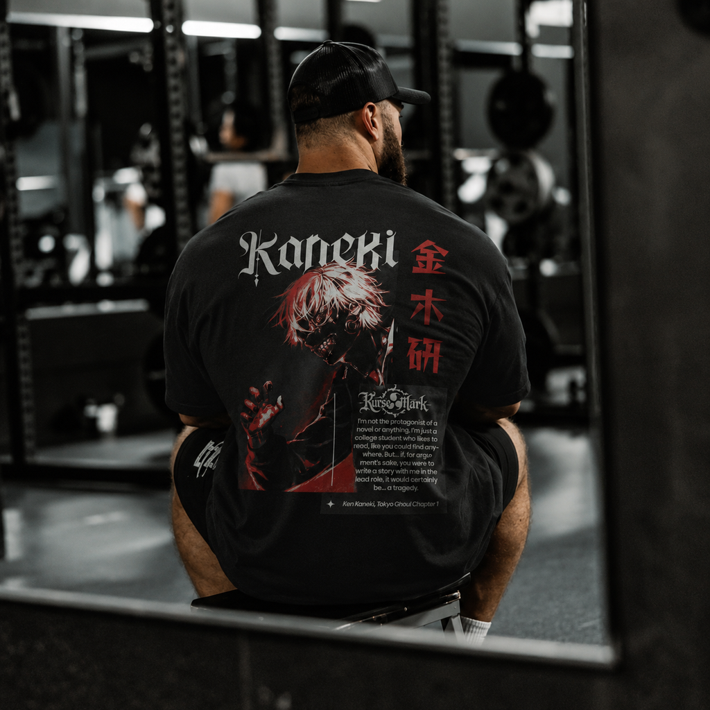 Black Ken Kaneki Kurse Mark T-shirt by PODpartner featuring a graphic print of the character from Tokyo Ghoul.