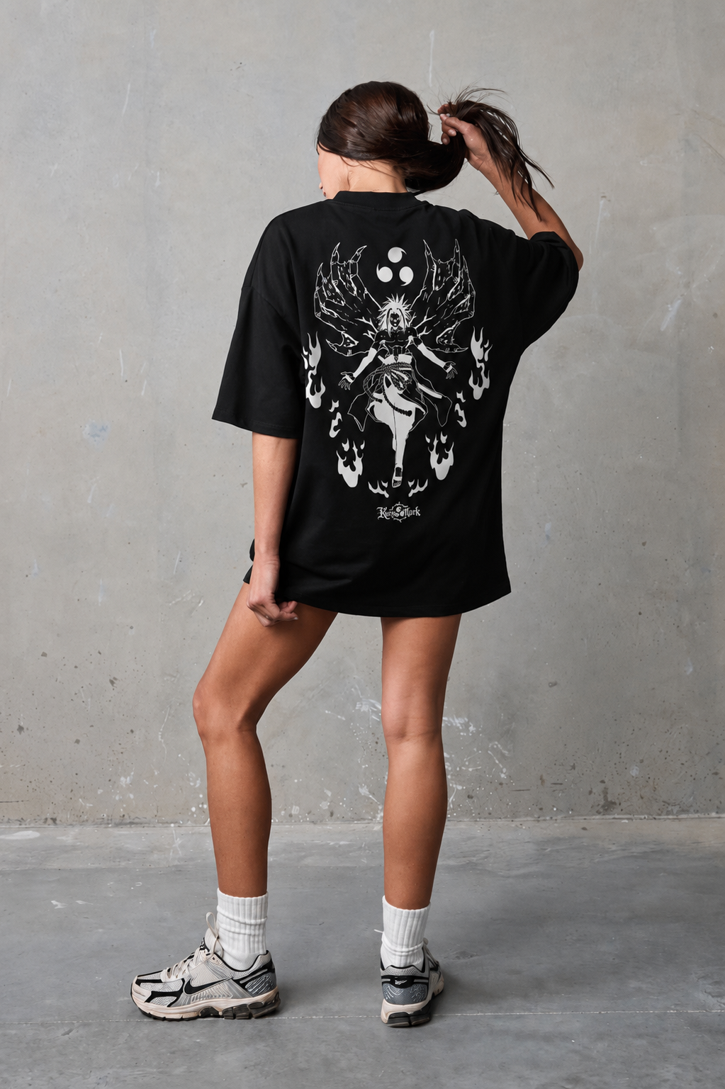 Sasuke Kurse Mark Tee by PODpartner featuring a graphic print of Sasuke Uchiha from Naruto on a black cotton T-shirt