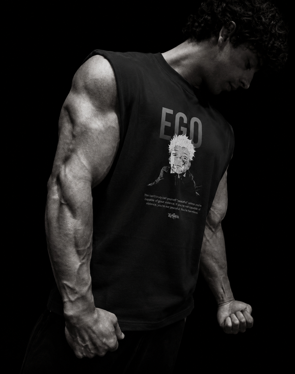 Yuji's Ego Kurse Mark Tank Top by PODpartner, featuring a sleeveless design with bold graphic print, perfect for casual wear.