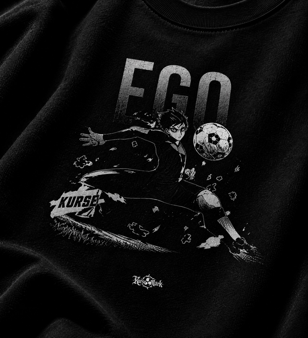 Black Isagi's Ego Kurse Mark tee shirt by Kurse Mark, featuring a stylish graphic design on the front.