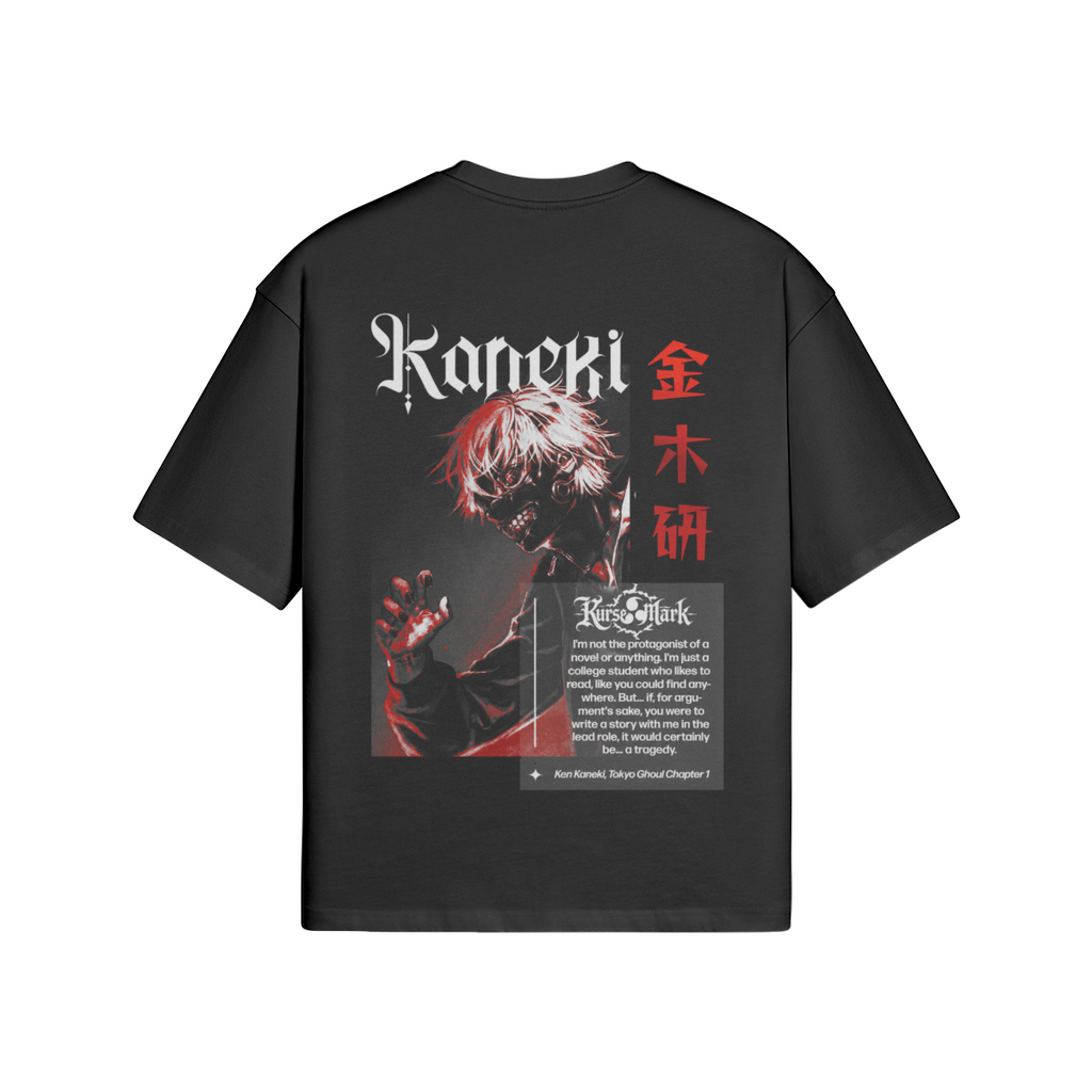Back view of PODpartner Ken Kaneki Kurse Mark T-shirt featuring Kaneki's signature design on a black cotton tee.