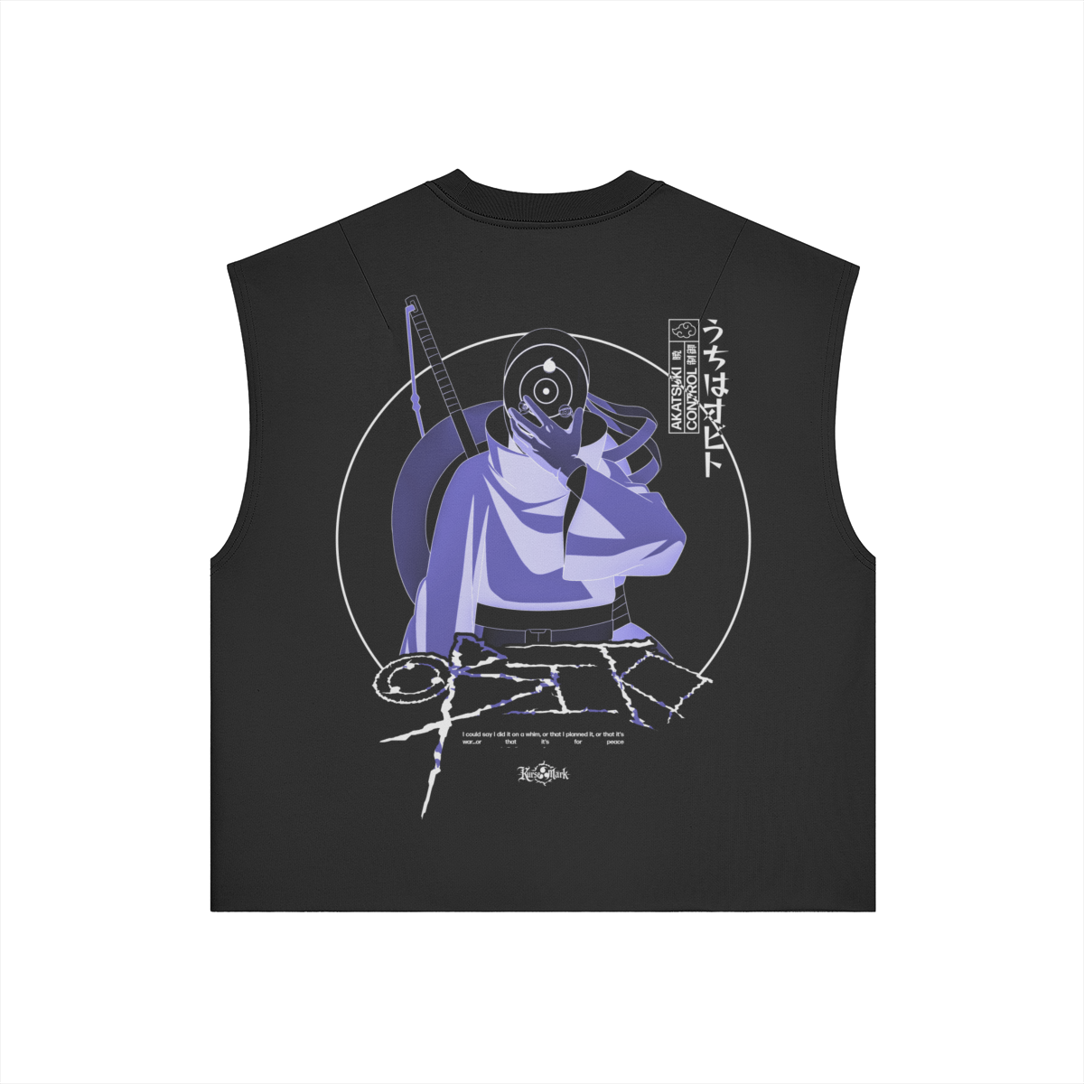 Back view of PODpartner Obito Kurse Mark tank top featuring bold graphic design and sleeveless style for casual wear.