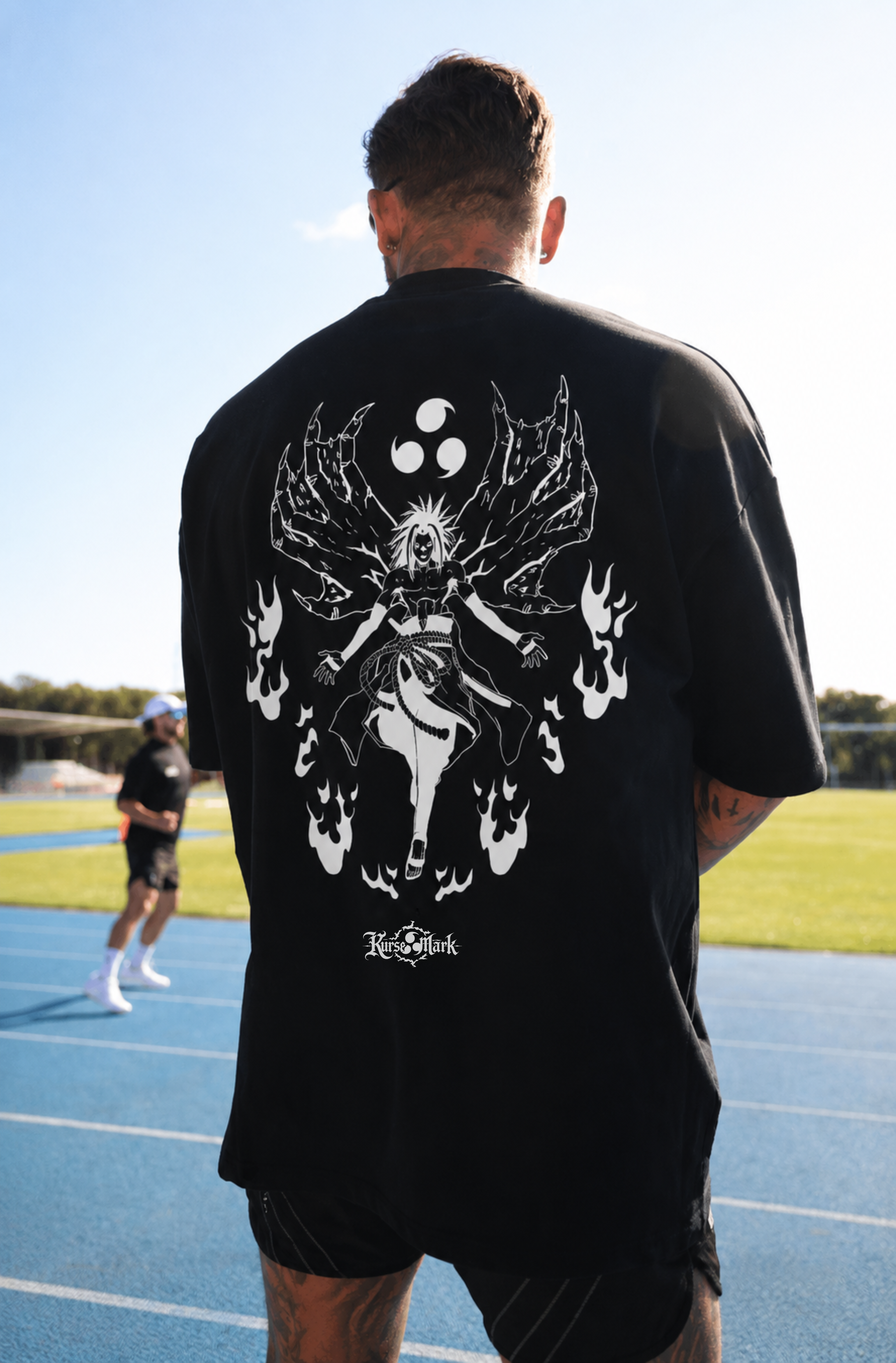 Sasuke Kurse Mark Tee by PODpartner featuring a casual crewneck design with Sasuke Uchiha graphic print on soft fabric.