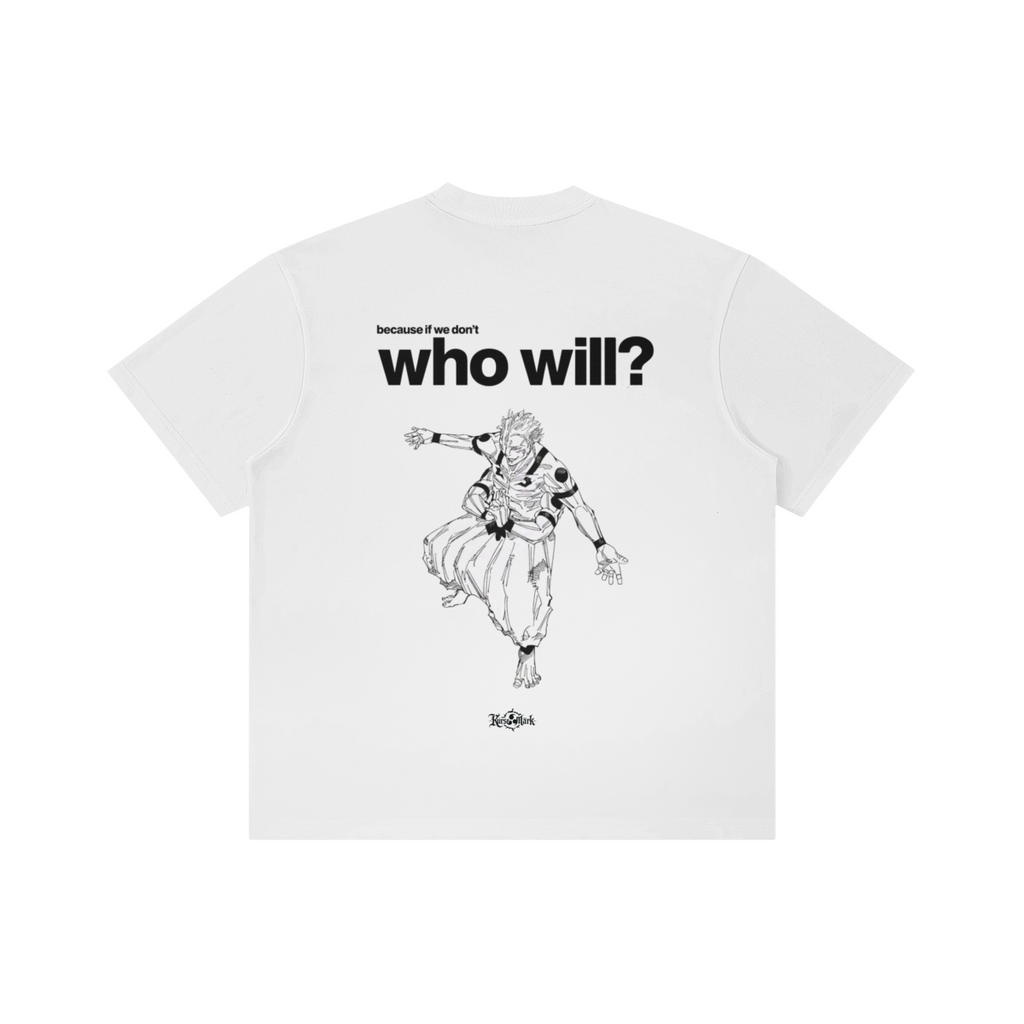 Back view of PODpartner Sukuna's Will Kurse Mark T-shirt featuring bold Sukuna design on black cotton fabric.