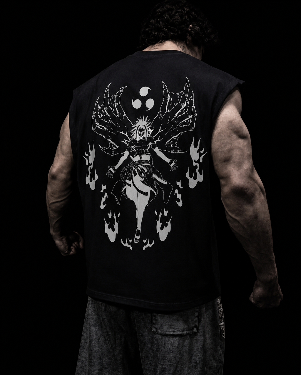 Kurse Mark Sasuke's Kurse Mark tank top featuring a bold graphic design on black fabric, sleeveless casual wear.