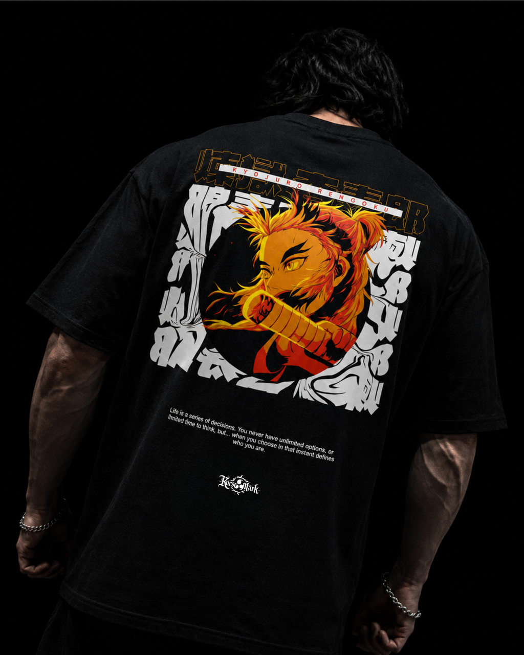 Kurse Mark Rengoku's Will tee featuring bold graphic design and comfortable cotton fabric, perfect for fans of anime-inspired fashion.