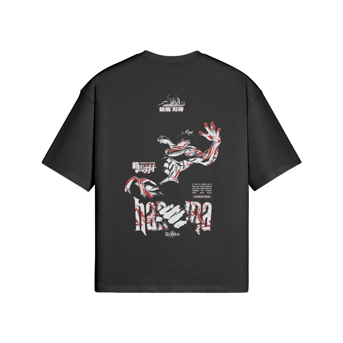 Baki Hanma Kurse Mark Tee from PODpartner featuring a graphic print, casual fit, and comfortable cotton material.
