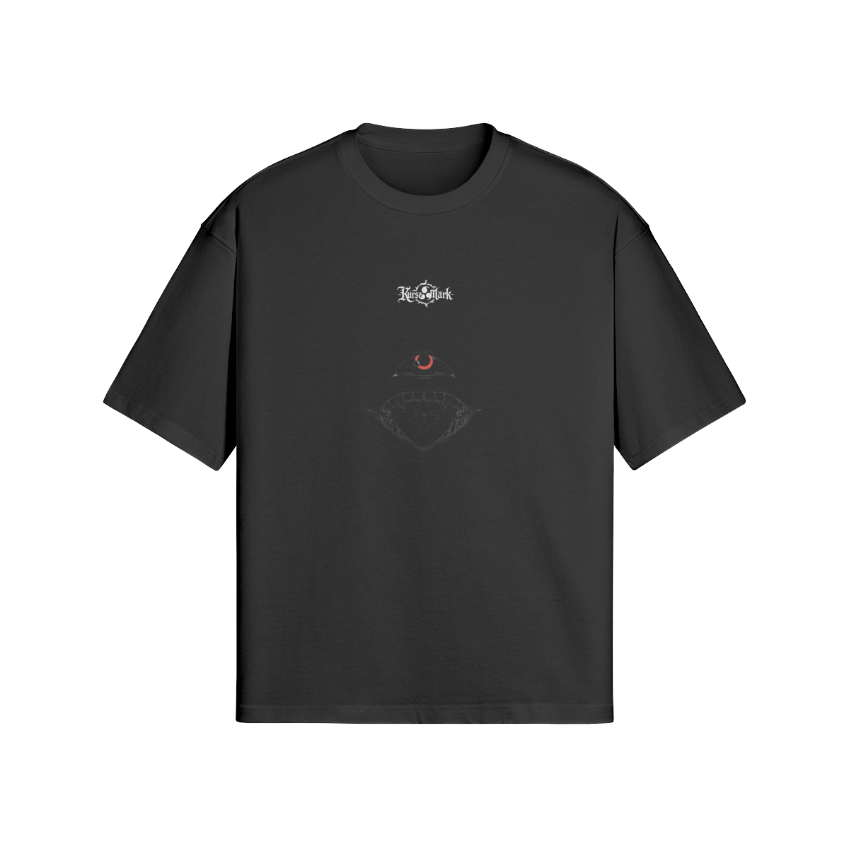 Sukuna Kurse Mark Tee by PODpartner featuring a graphic design on a casual black T-shirt, front view.