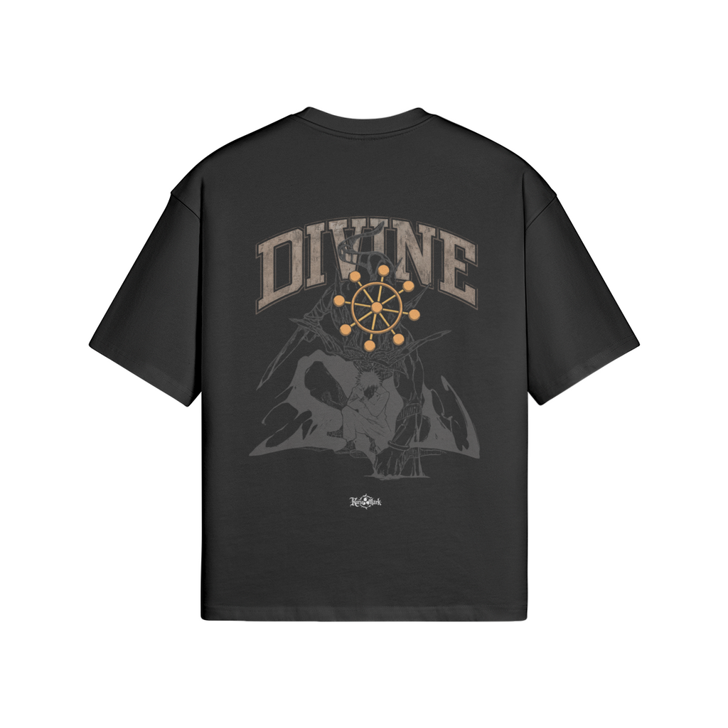 Megumi's Divine Treasure Kurse Mark Tee by PODpartner, featuring a stylish graphic design on a black cotton t-shirt.