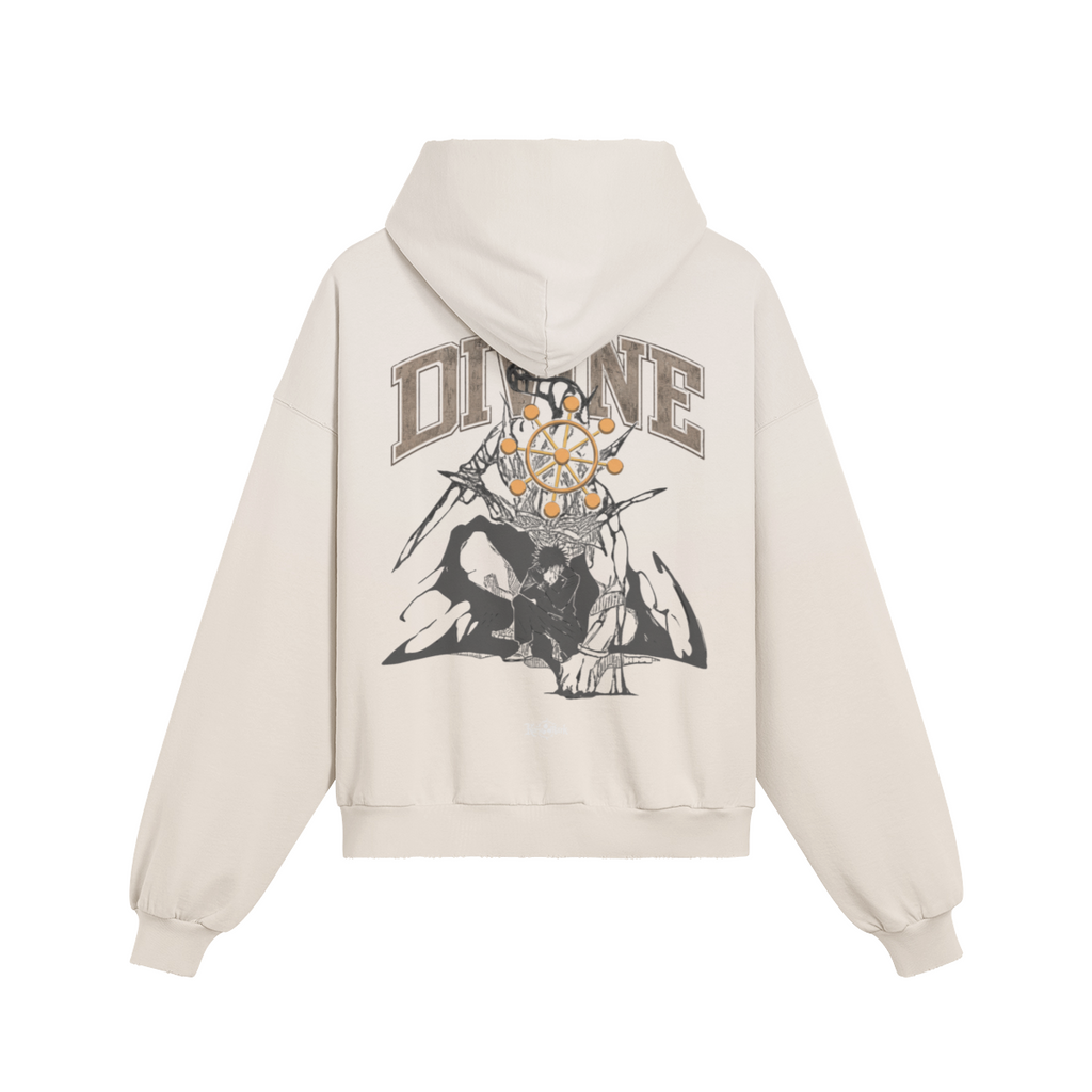 Megumi's Divine Treasure Hoodie by PODpartner, featuring a cozy black hoodie with intricate divine treasure graphic on front.