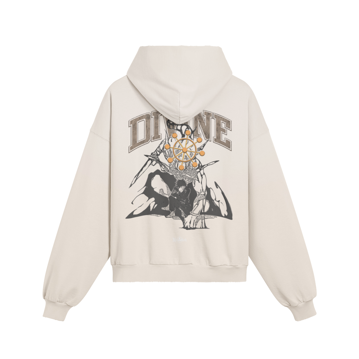 Megumi's Divine Treasure Hoodie by PODpartner, featuring a cozy black hoodie with intricate divine treasure graphic on front.