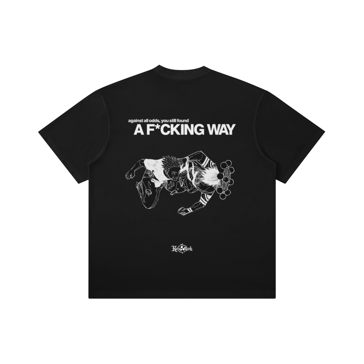 Black T-shirt featuring Gojo's Mentality Kurse Mark design by PODpartner, with bold graphic print on front.