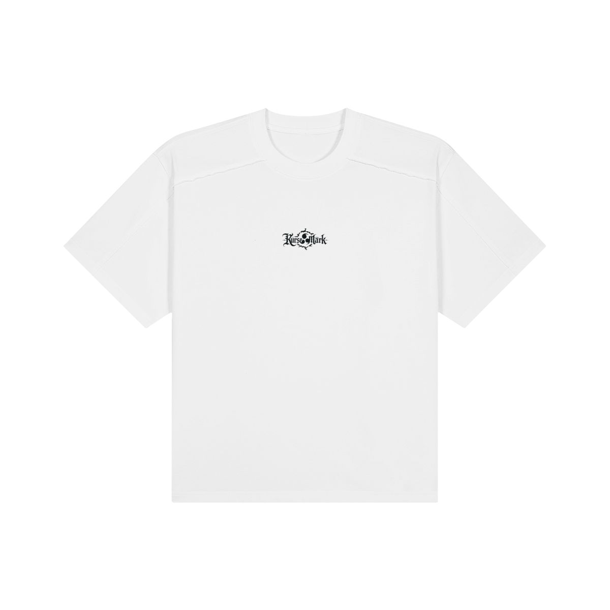 White PODpartner Gojo's Mentality Kurse Mark T-shirt featuring a graphic design on the front.