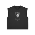Yuji's Ego Kurse Mark Tank Top by PODpartner displayed on a hanger, showcasing its fit and fabric texture.