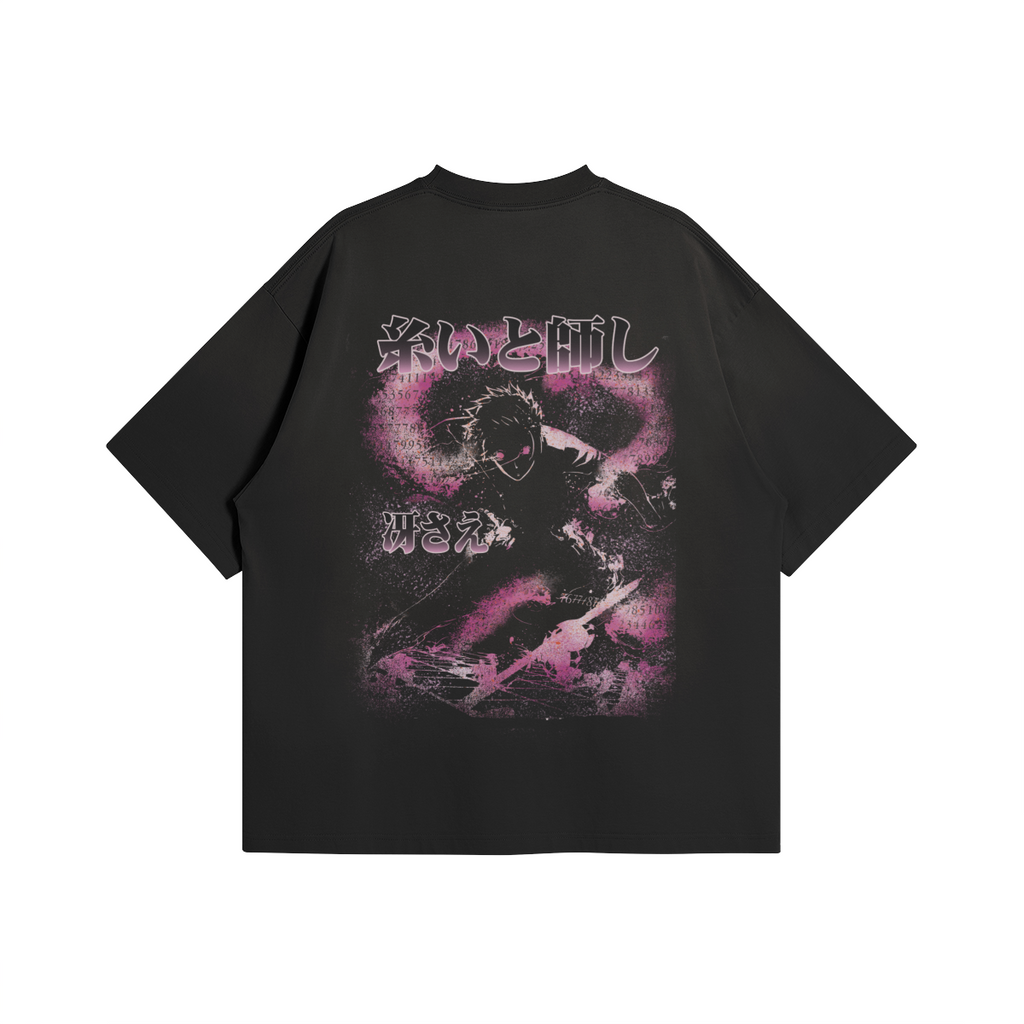 Itoshi Sae's Ego Kurse Mark oversized T-shirt in black with logo print, casual fit, and short sleeves.