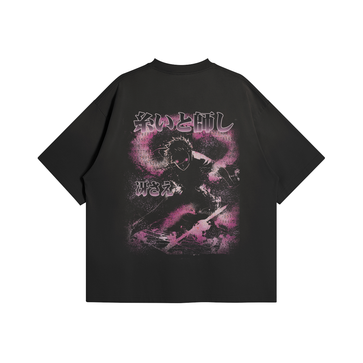 Itoshi Sae's Ego Kurse Mark oversized T-shirt in black with logo print, casual fit, and short sleeves.