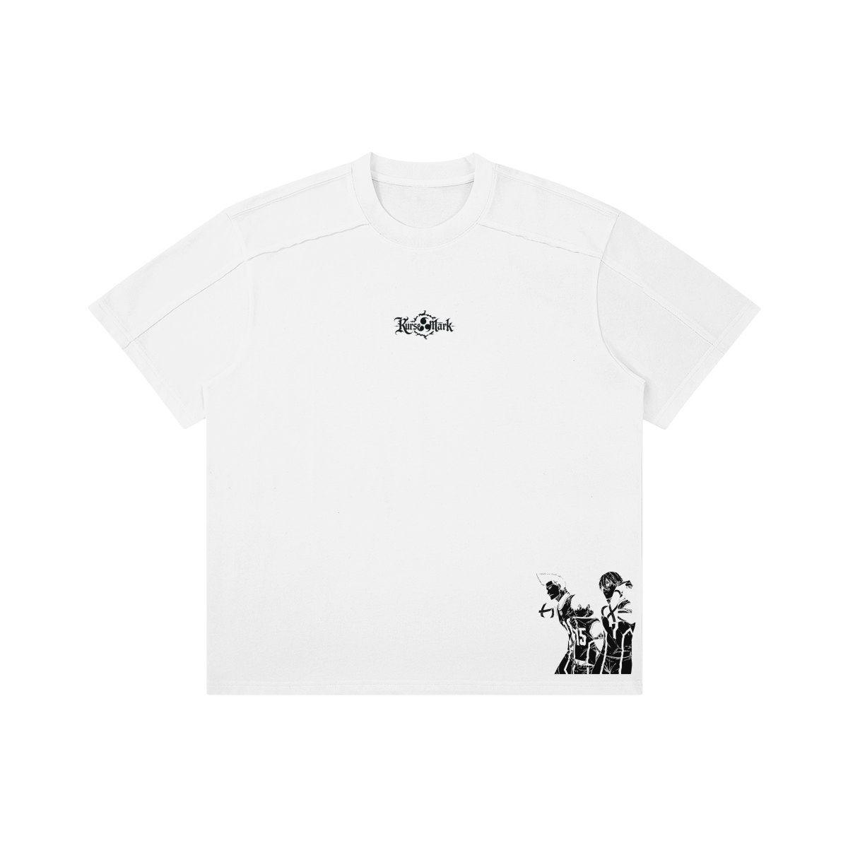 Kurse Mark Nagi's Kurse Mark T-shirt in black, featuring a casual fit and crew neckline, displayed on a model.