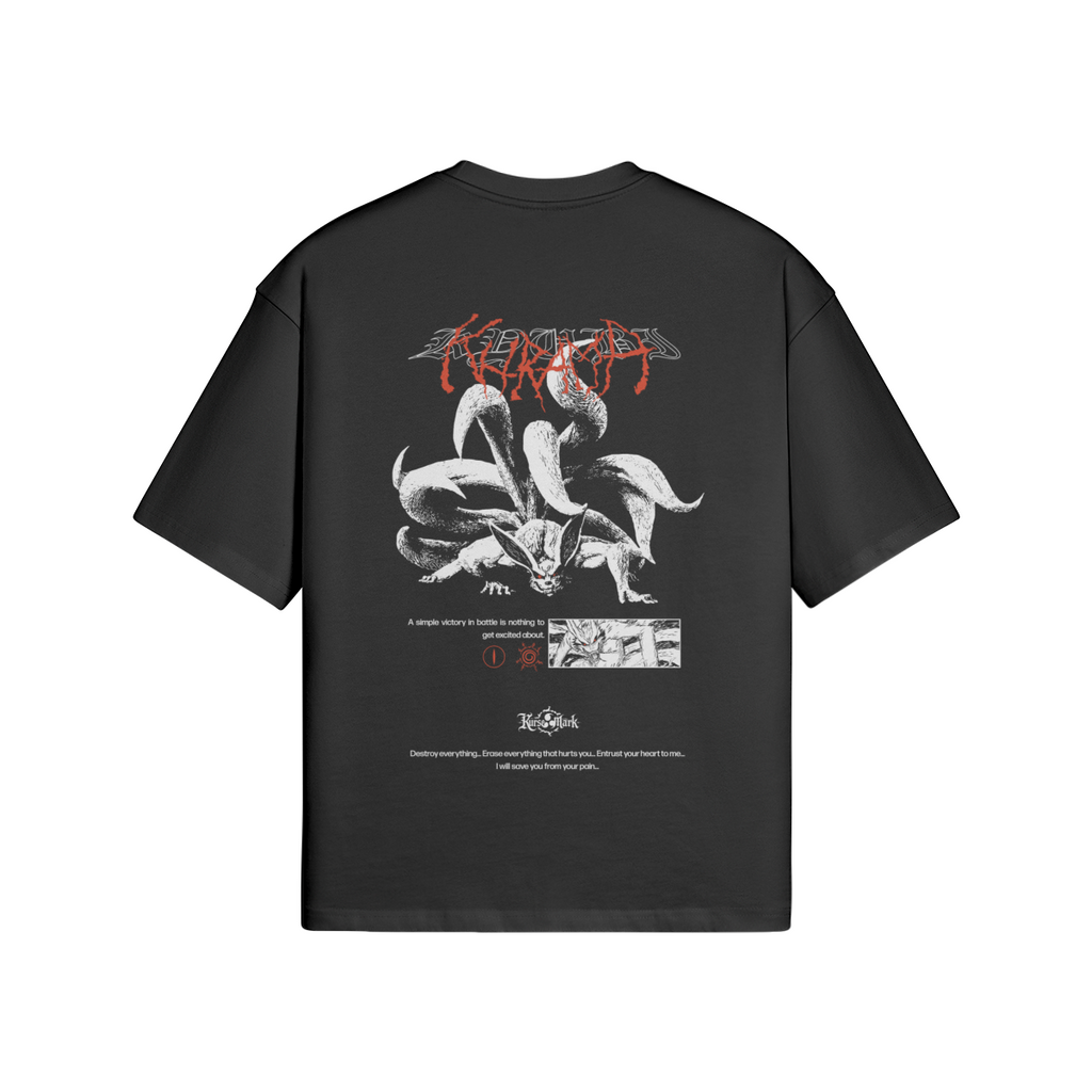 Kurse Mark Nine Tails Kurama's Kurse Mark T-shirt featuring a detailed print of Kurama's tails and face on a black fabric.