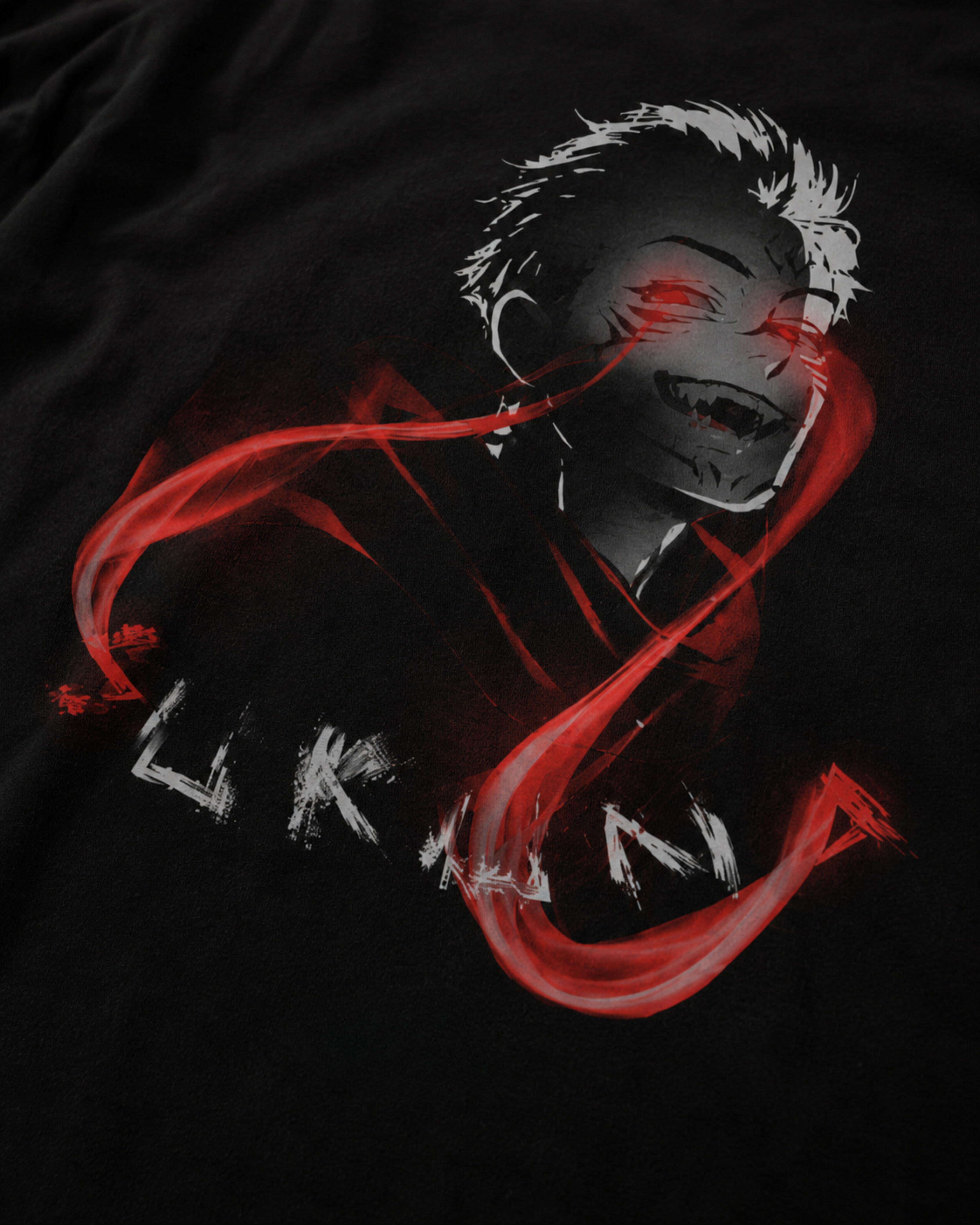 Close-up of the back design on the Sukuna Kurse Mark Tank Top by PODpartner, featuring detailed Sukuna-themed artwork.