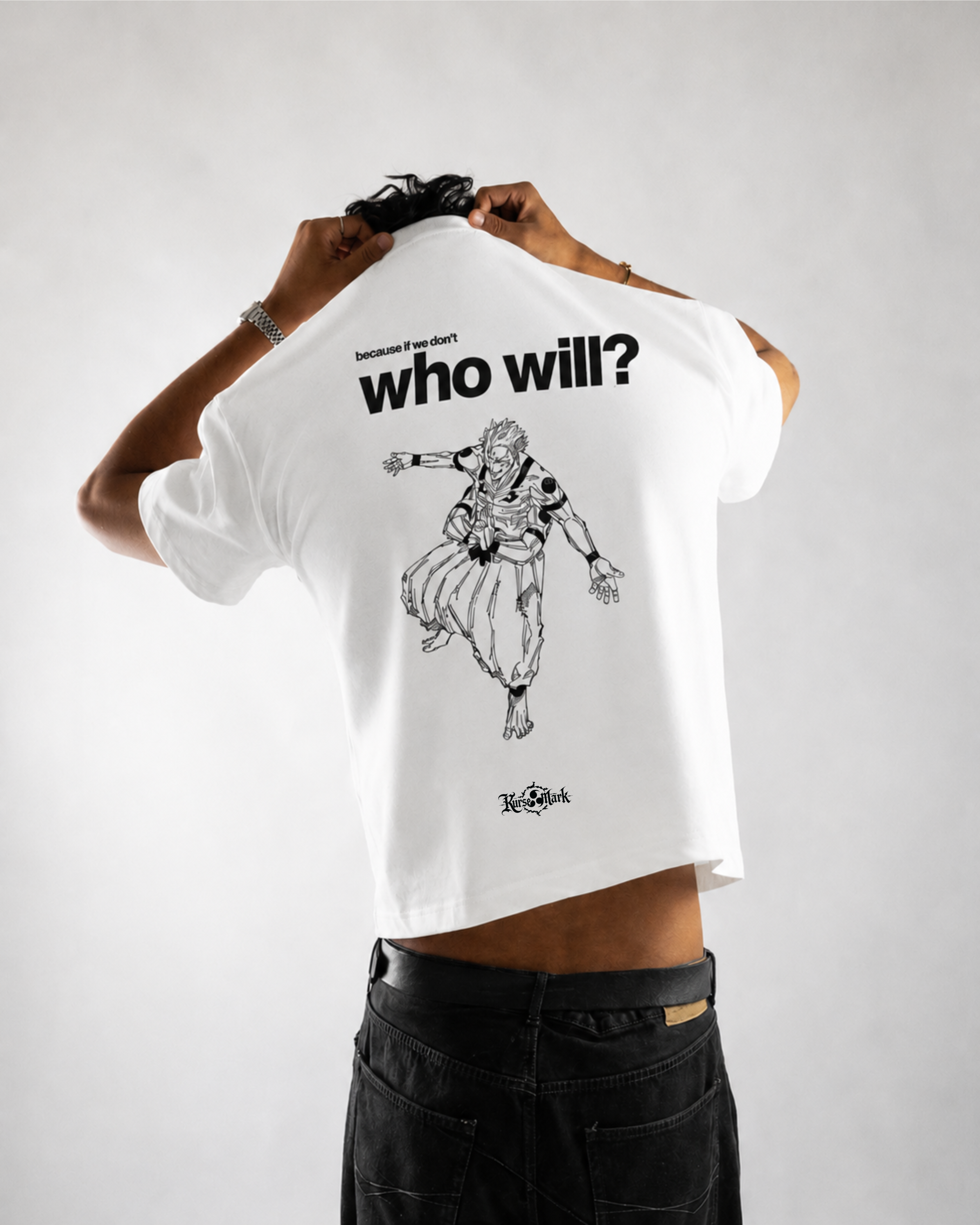 Black Sukuna's Will Kurse Mark T-shirt by featuring bold graphic print on front, casual fit, and soft cotton fabric.